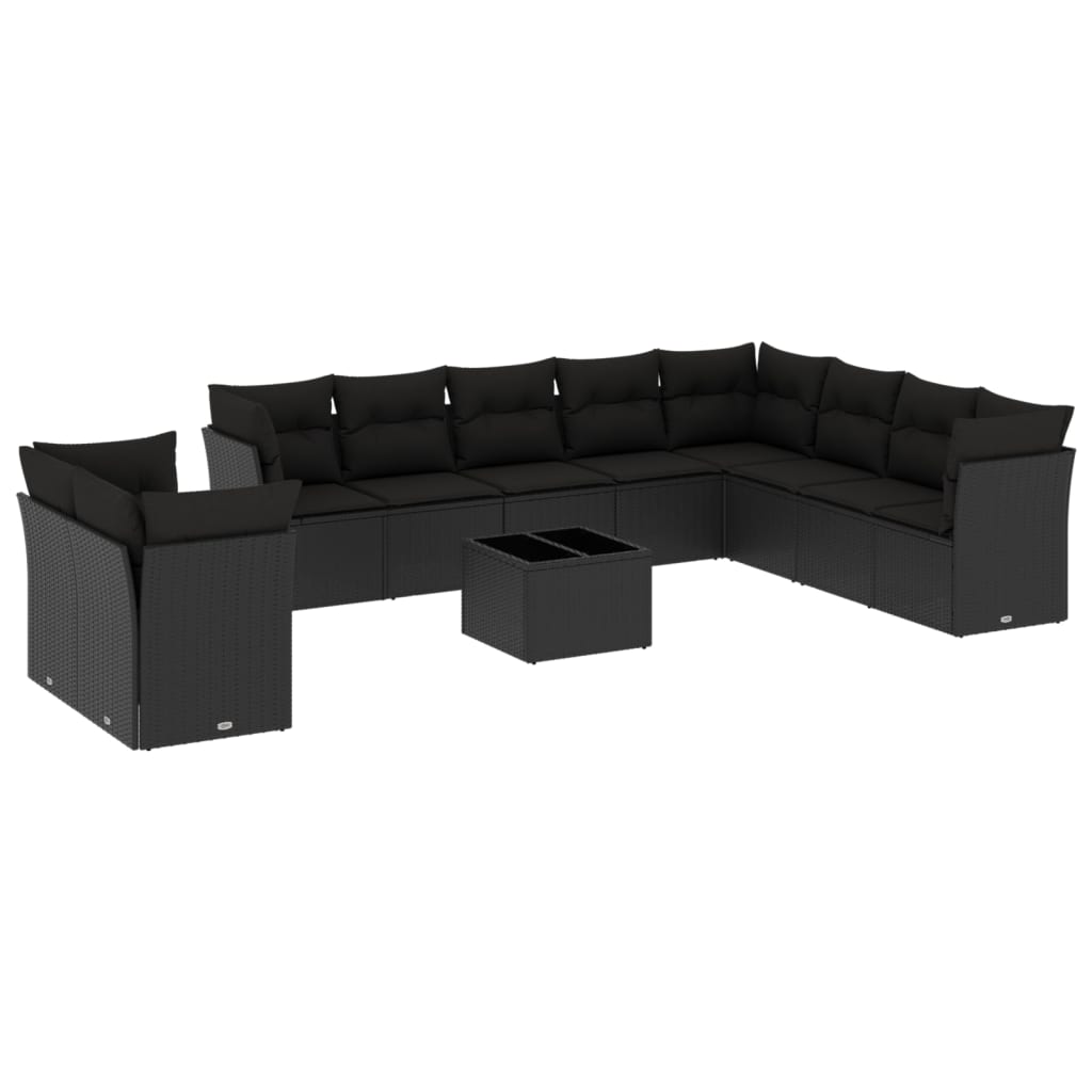 sofasæt til haven 11 dele med hynder polyrattan sort