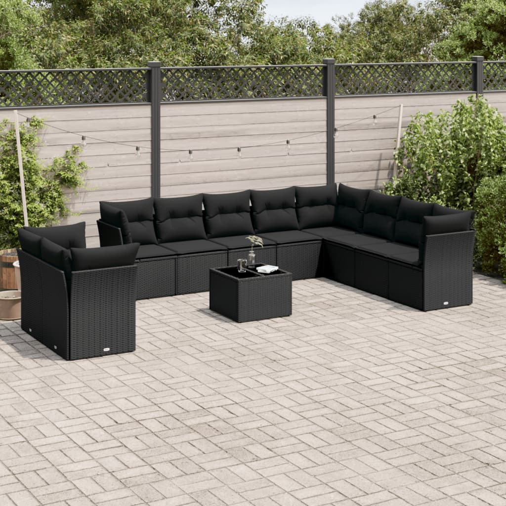 sofasæt til haven 11 dele med hynder polyrattan sort