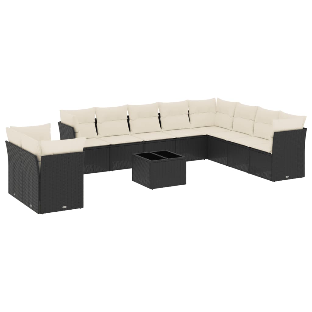 sofasæt til haven 11 dele med hynder polyrattan sort