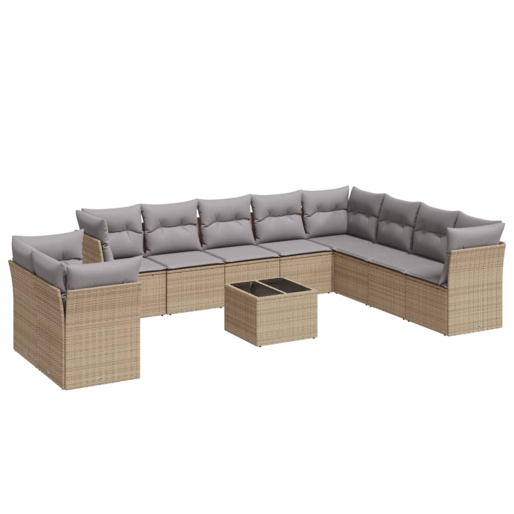 sofasæt til haven 11 dele med hynder polyrattan beige