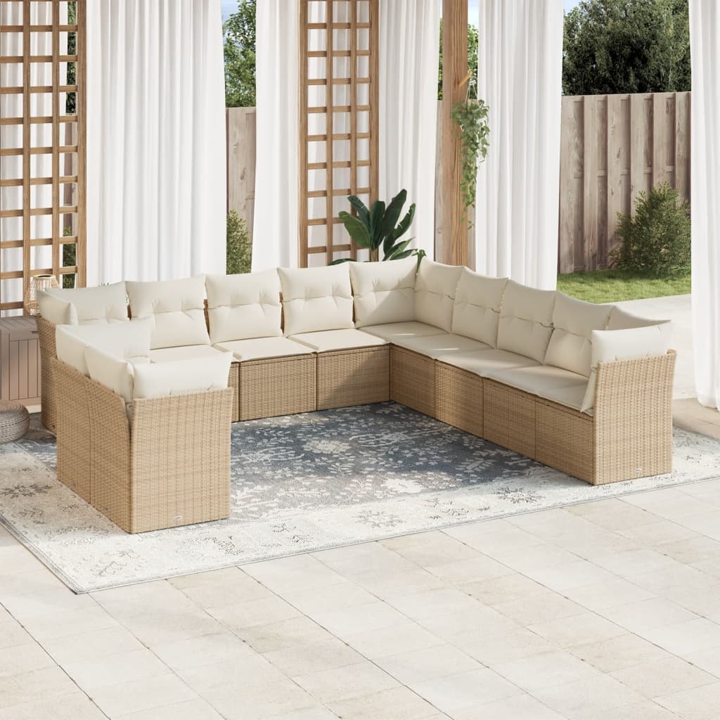 sofasæt til haven 11 dele med hynder polyrattan beige