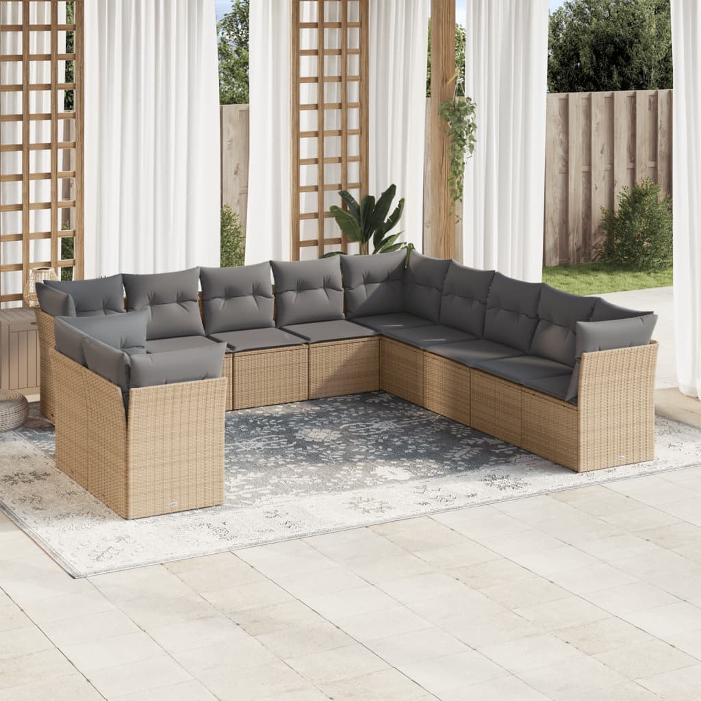 sofasæt til haven 11 dele med hynder polyrattan beige