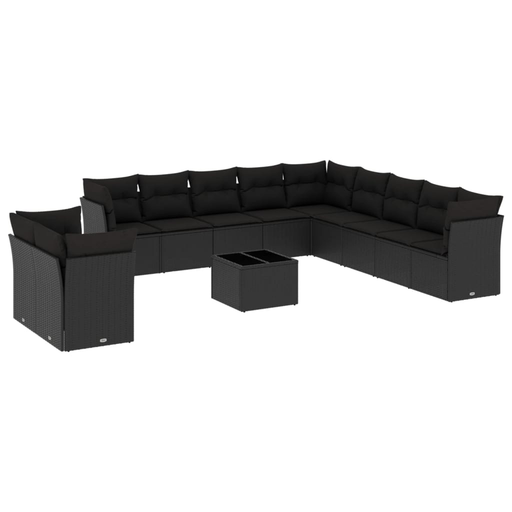 sofasæt til haven 12 dele med hynder polyrattan sort
