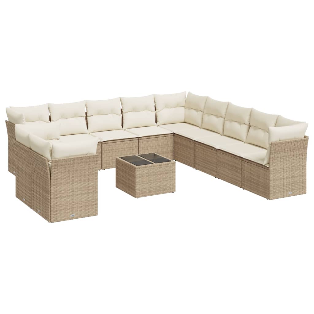 sofasæt til haven 12 dele med hynder polyrattan beige