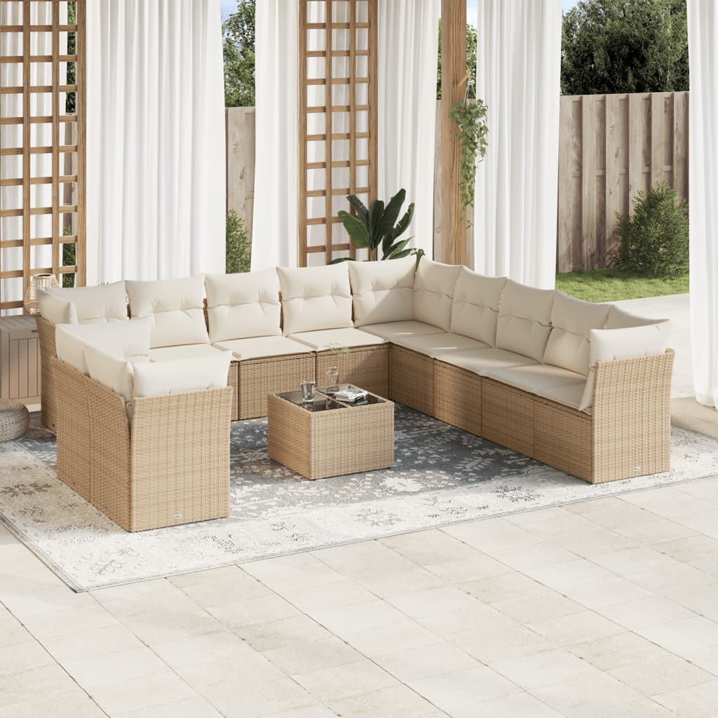 sofasæt til haven 12 dele med hynder polyrattan beige