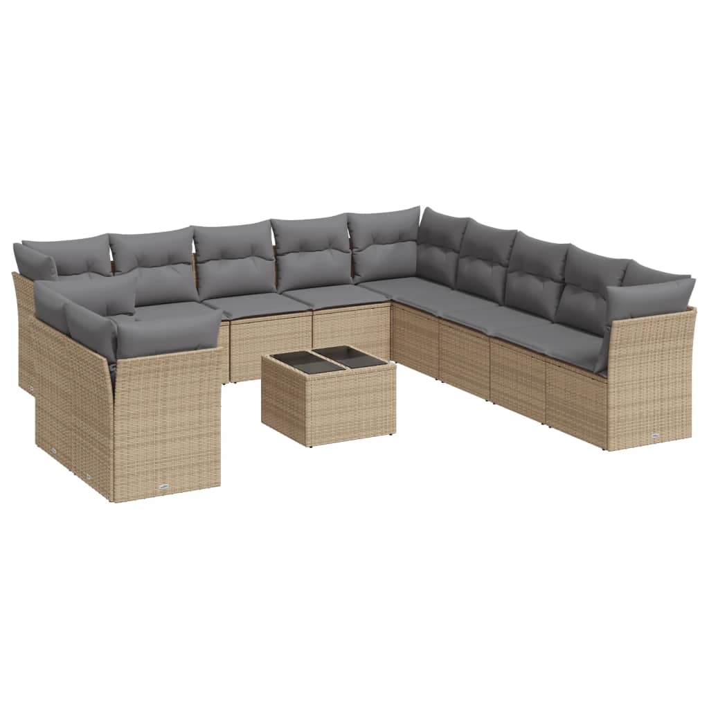 sofasæt til haven 12 dele med hynder polyrattan beige