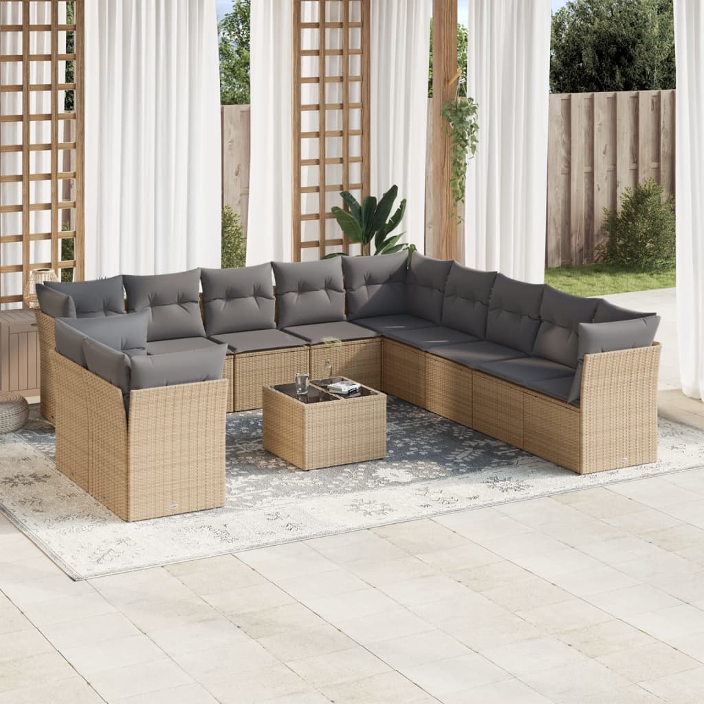 sofasæt til haven 12 dele med hynder polyrattan beige