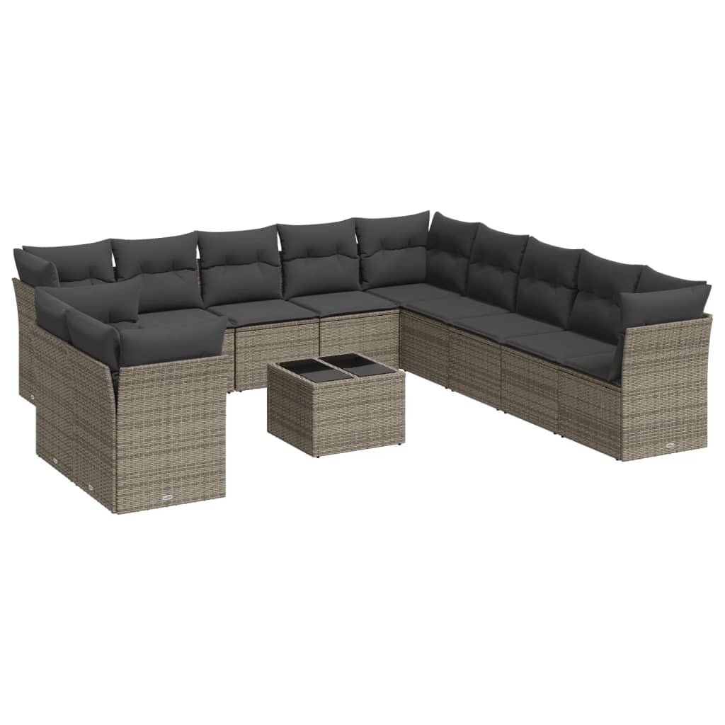 sofasæt til haven 12 dele med hynder polyrattan grå