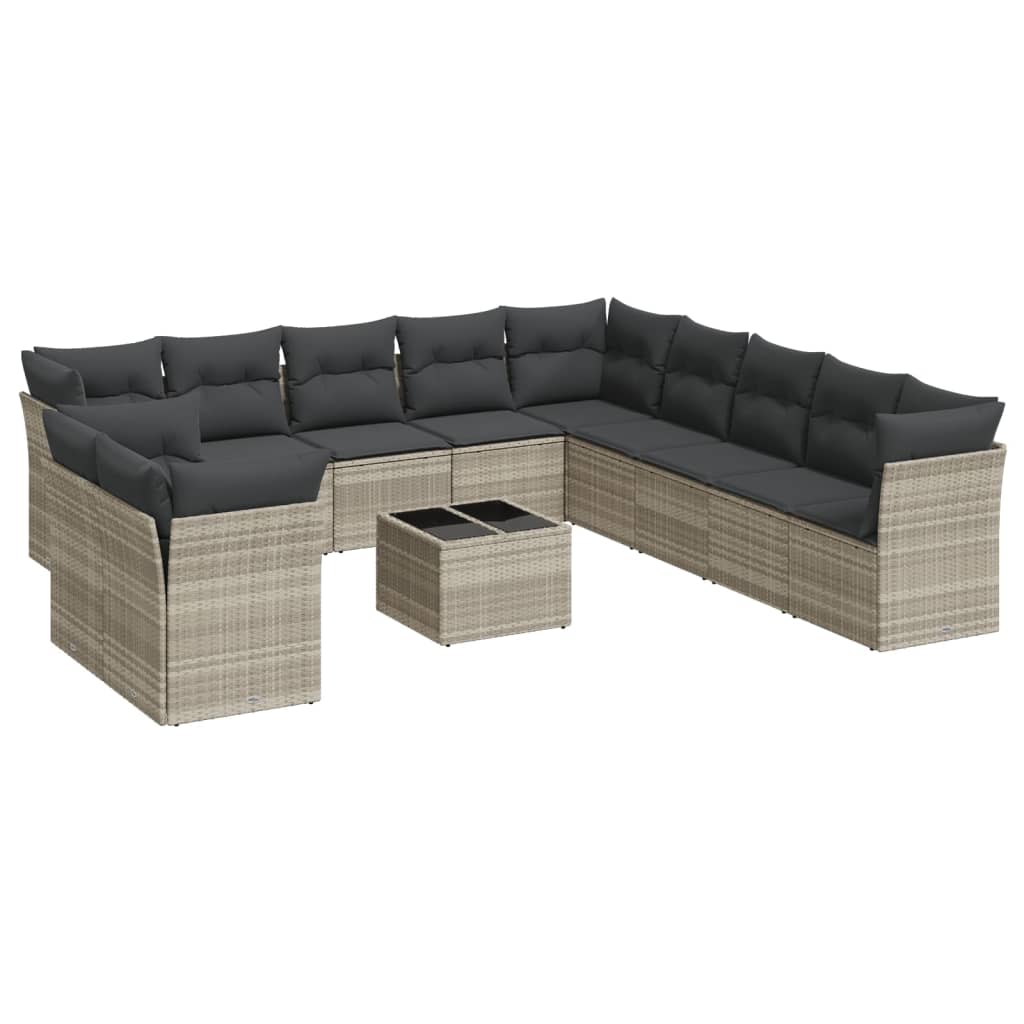 sofasæt til haven 12 dele med hynder polyrattan lysegrå