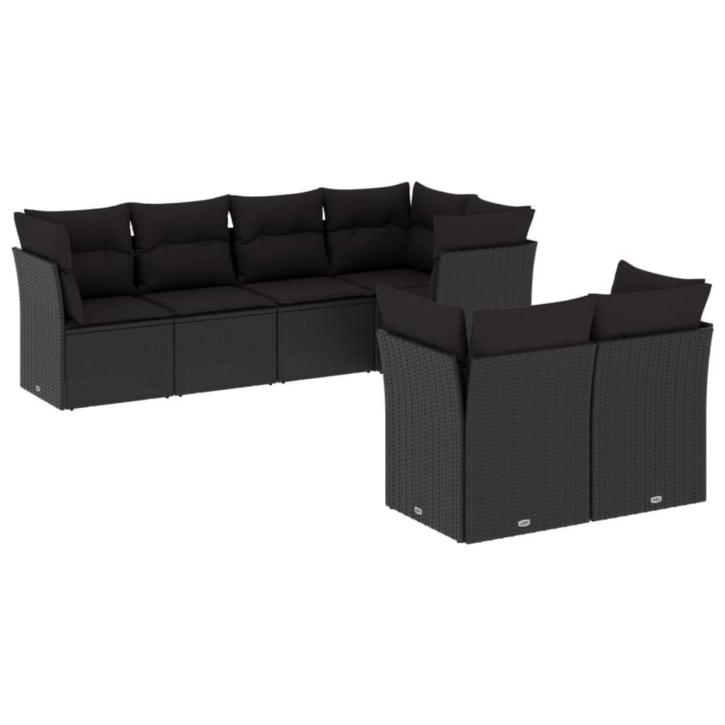 sofasæt til haven 7 dele med hynder polyrattan sort