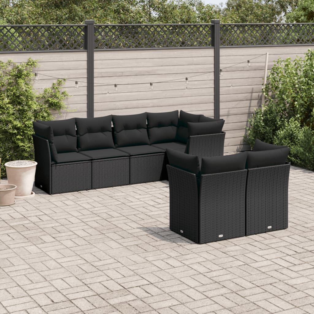 sofasæt til haven 7 dele med hynder polyrattan sort
