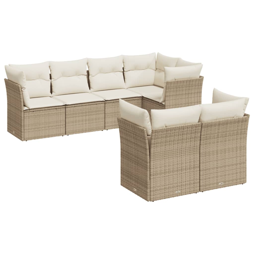 sofasæt til haven 7 dele med hynder polyrattan beige