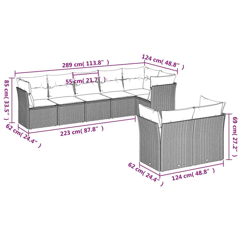 sofasæt til haven 8 dele med hynder polyrattan sort