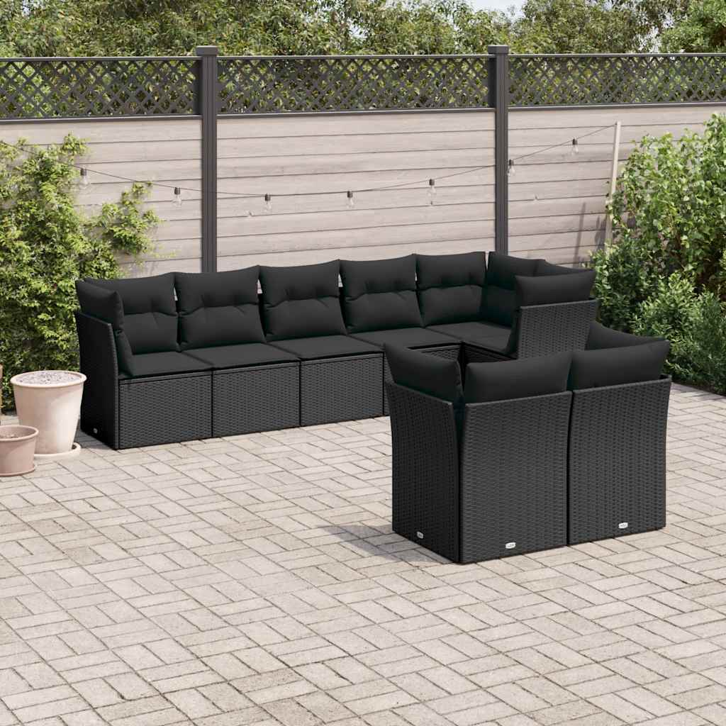 sofasæt til haven 8 dele med hynder polyrattan sort
