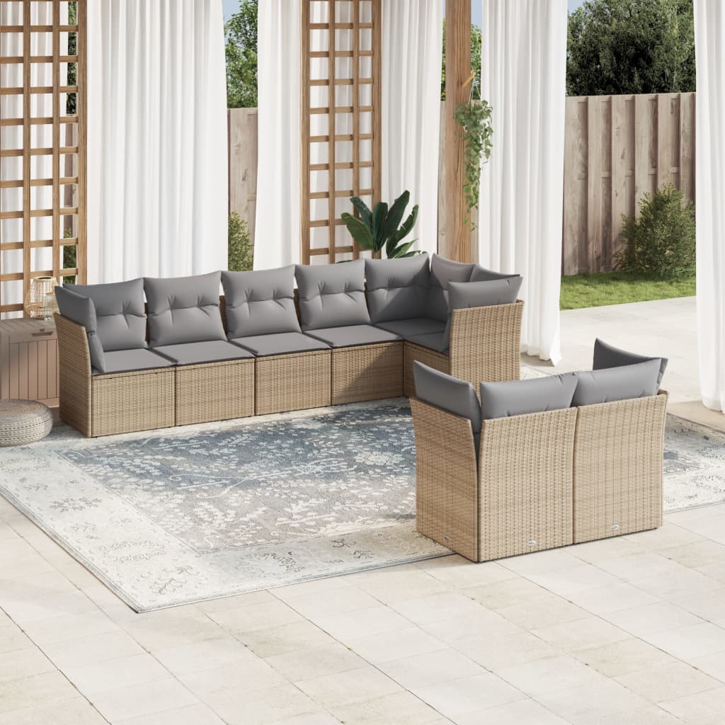 sofasæt til haven 8 dele med hynder polyrattan beige