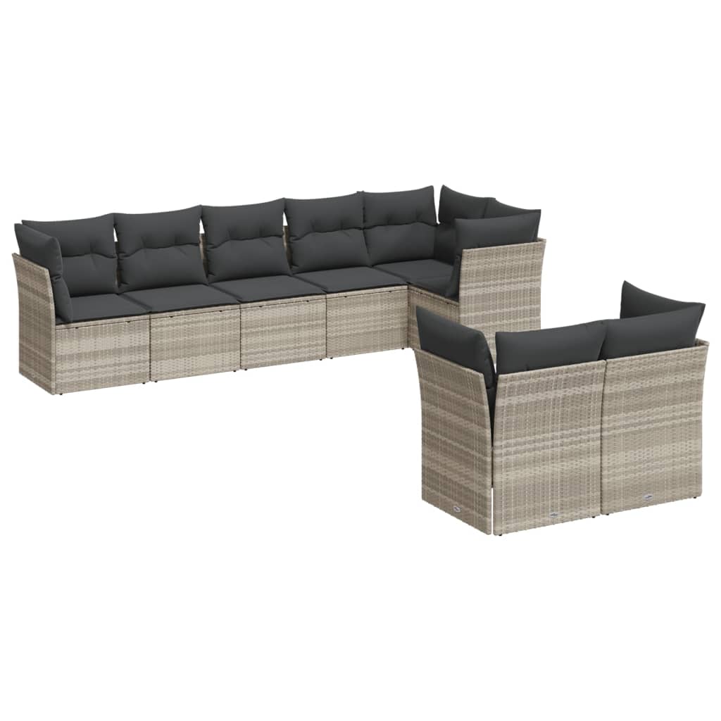 sofasæt til haven 8 dele med hynder polyrattan lysegrå