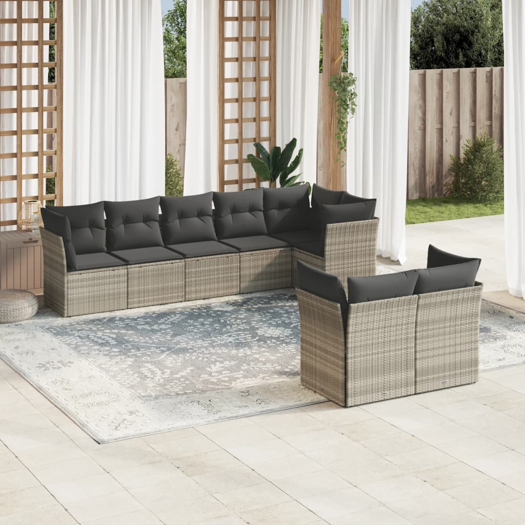 sofasæt til haven 8 dele med hynder polyrattan lysegrå