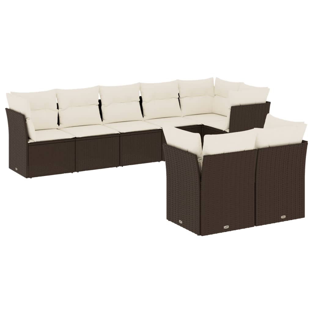 sofasæt til haven 8 dele med hynder polyrattan brun