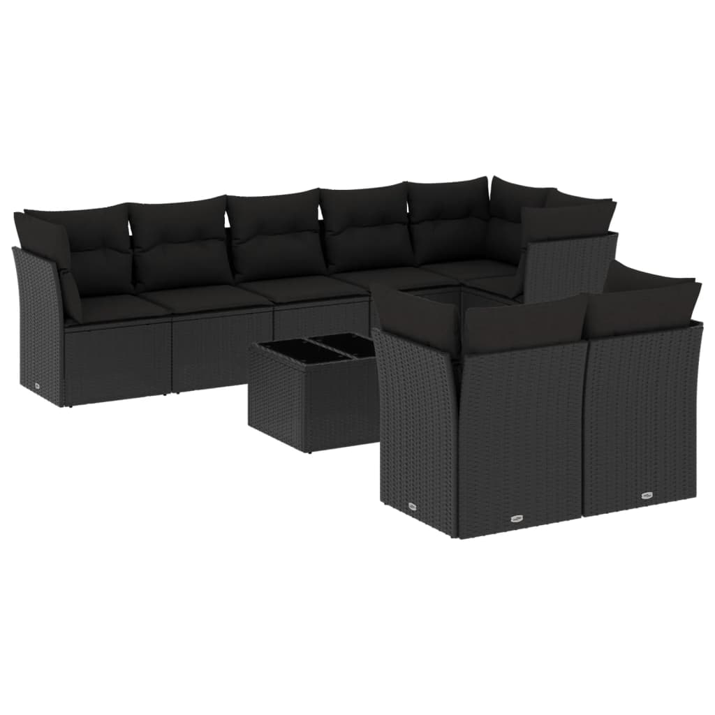 sofasæt til haven 9 dele med hynder polyrattan sort