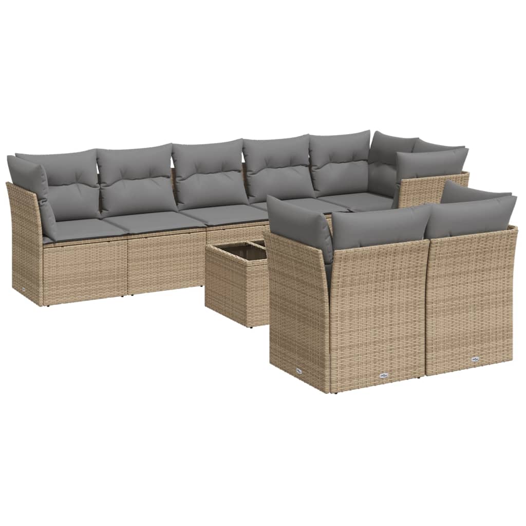 sofasæt til haven 9 dele med hynder polyrattan beige
