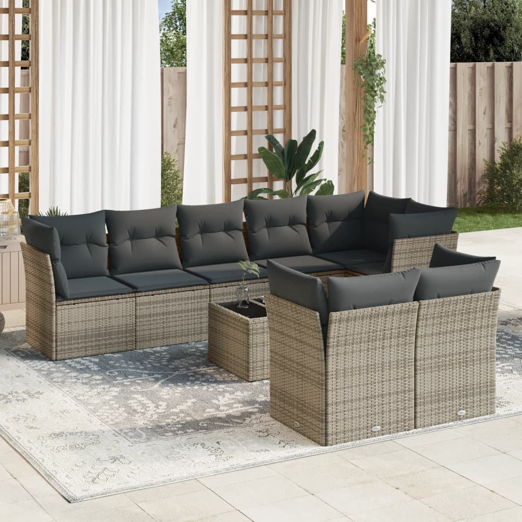 sofasæt til haven 9 dele med hynder polyrattan grå