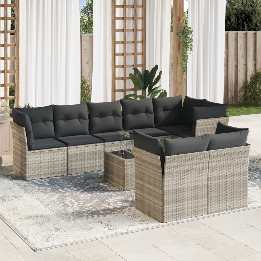 sofasæt til haven 9 dele med hynder polyrattan lysegrå