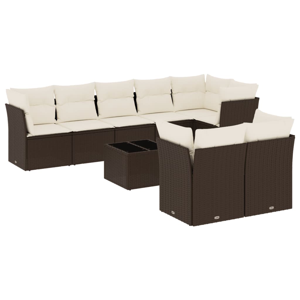 sofasæt til haven 9 dele med hynder polyrattan brun