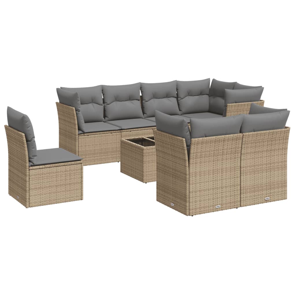 sofasæt til haven 9 dele med hynder polyrattan beige