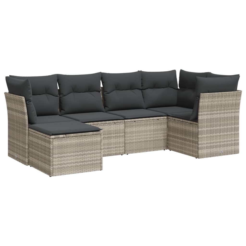 sofasæt til haven 6 dele med hynder polyrattan lysegrå