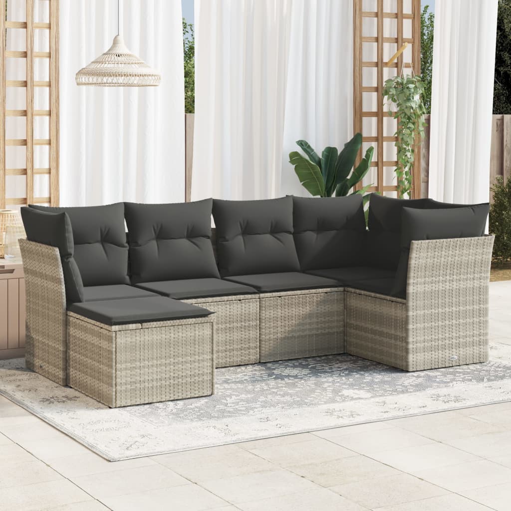 sofasæt til haven 6 dele med hynder polyrattan lysegrå