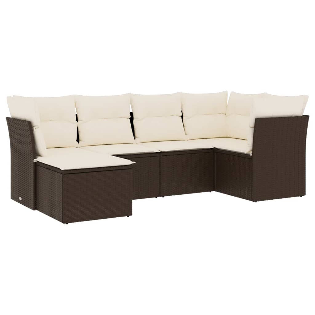 sofasæt til haven 6 dele med hynder polyrattan brun