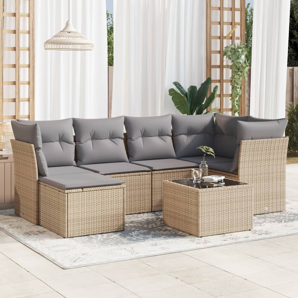 sofasæt til haven 7 dele med hynder polyrattan beige