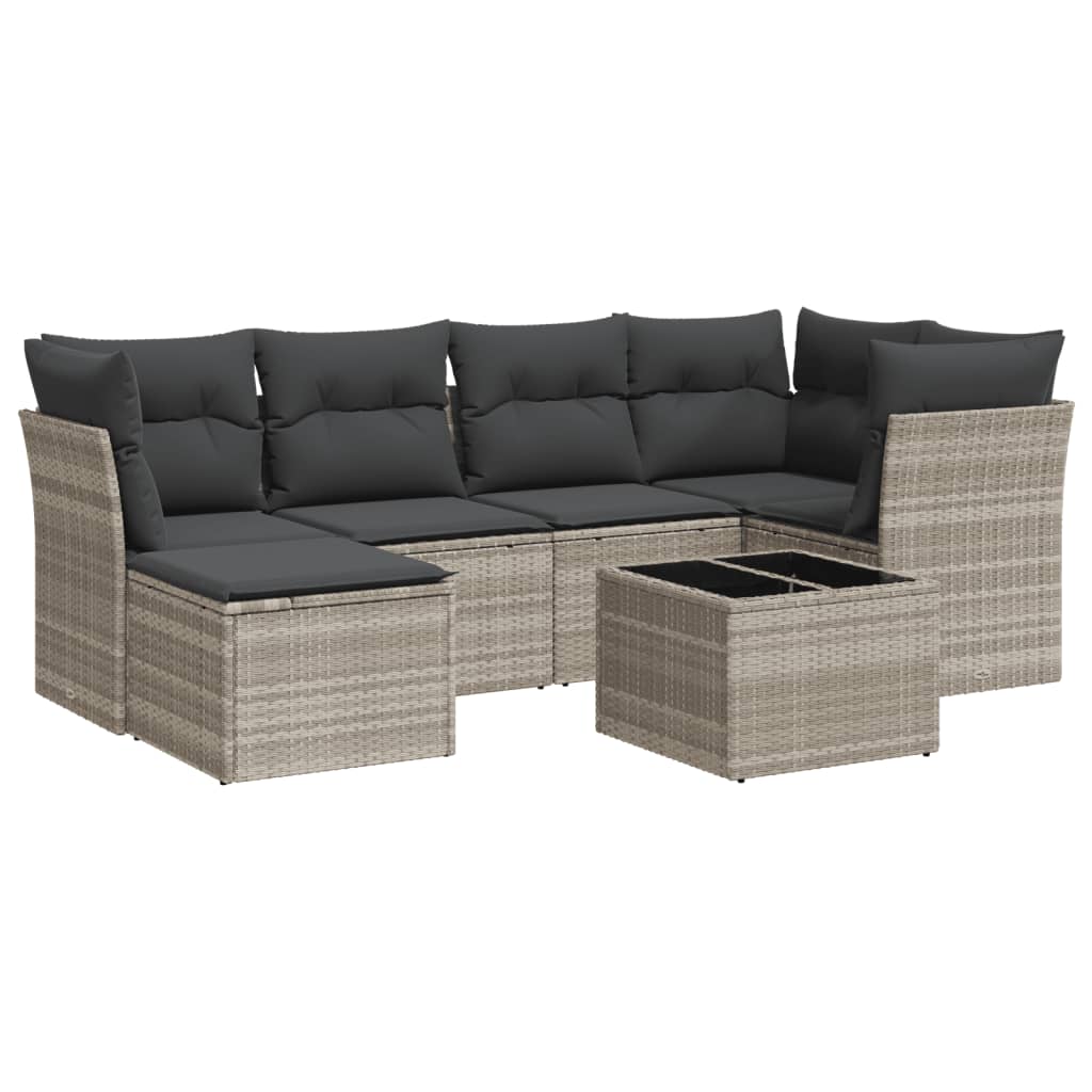 sofasæt til haven 7 dele med hynder polyrattan lysegrå