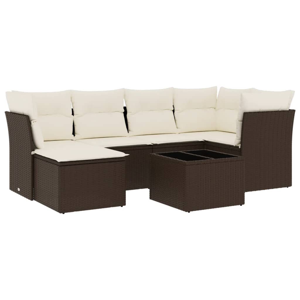 sofasæt til haven 7 dele med hynder polyrattan brun