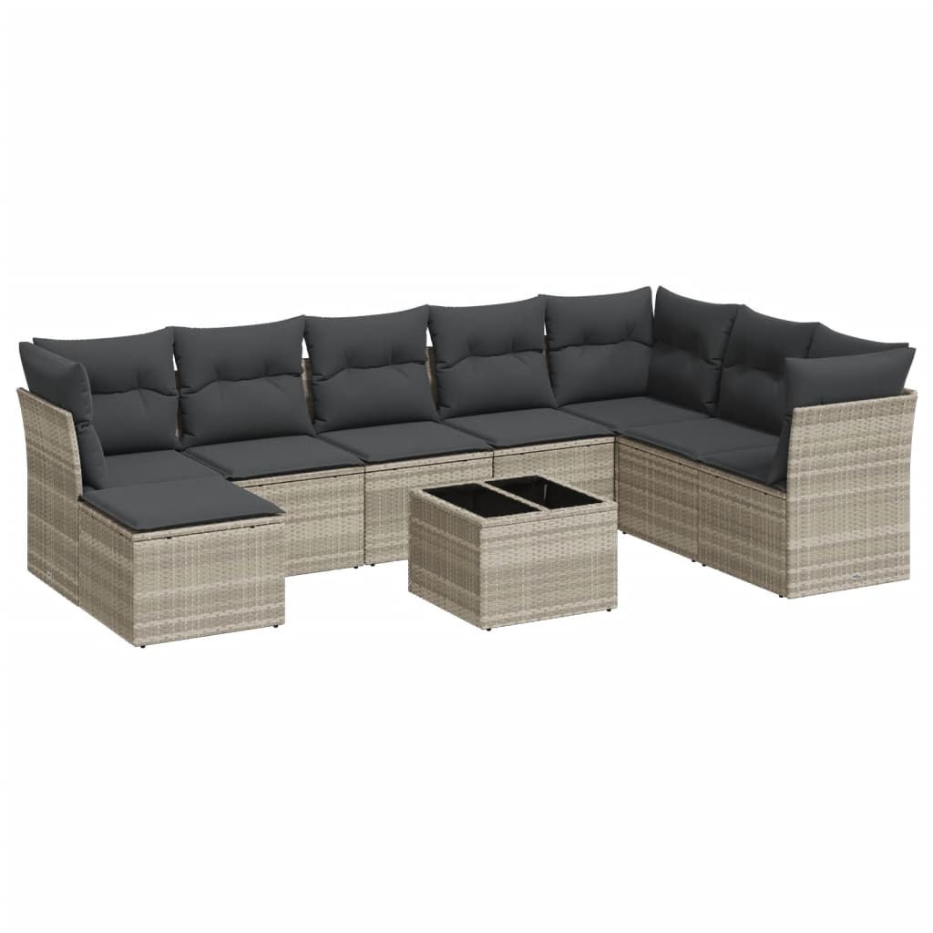 sofasæt til haven 9 dele med hynder polyrattan lysegrå