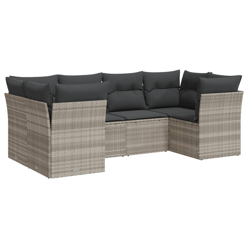 sofasæt til haven 6 dele med hynder polyrattan lysegrå