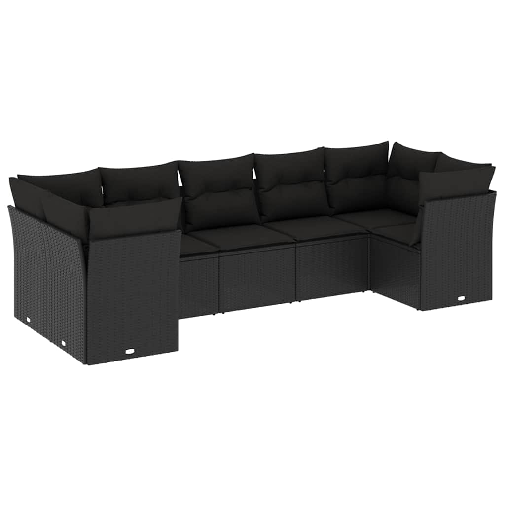sofasæt til haven 7 dele med hynder polyrattan sort
