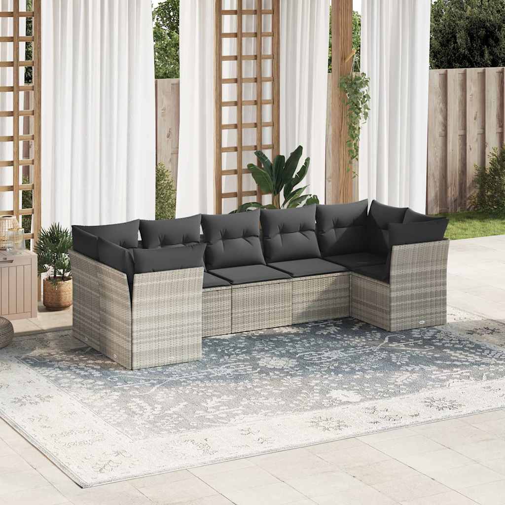 sofasæt til haven 7 dele med hynder polyrattan lysegrå