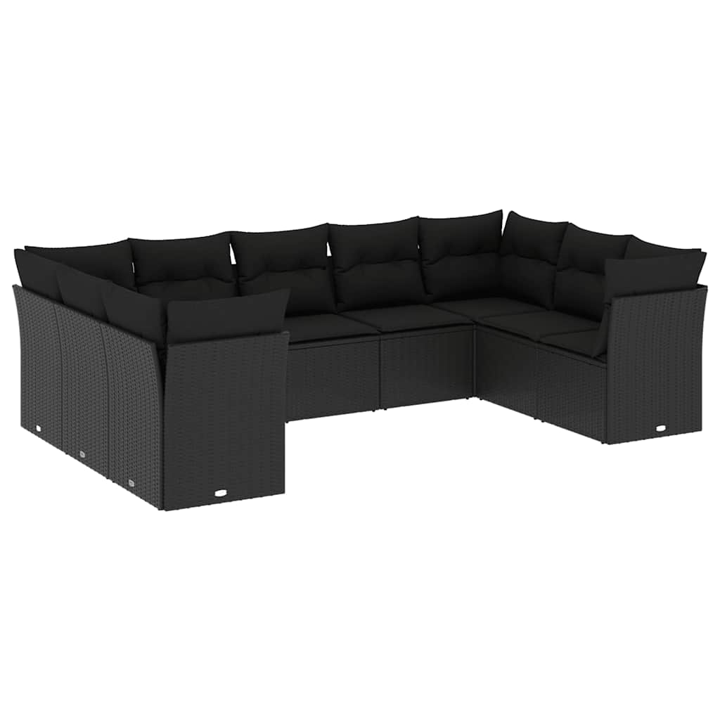 sofasæt til haven 9 dele med hynder polyrattan sort