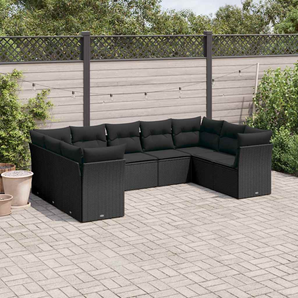 sofasæt til haven 9 dele med hynder polyrattan sort