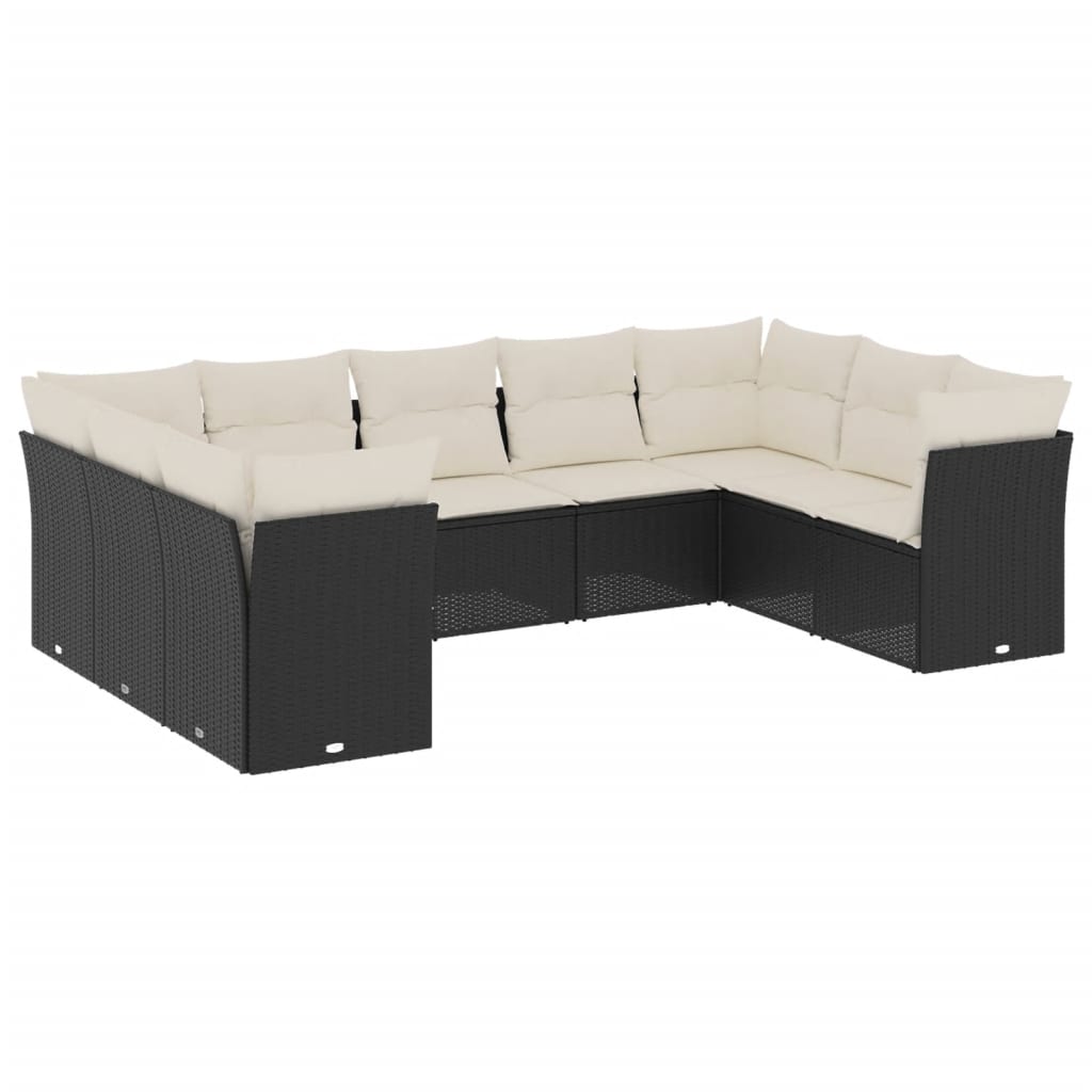sofasæt til haven 9 dele med hynder polyrattan sort