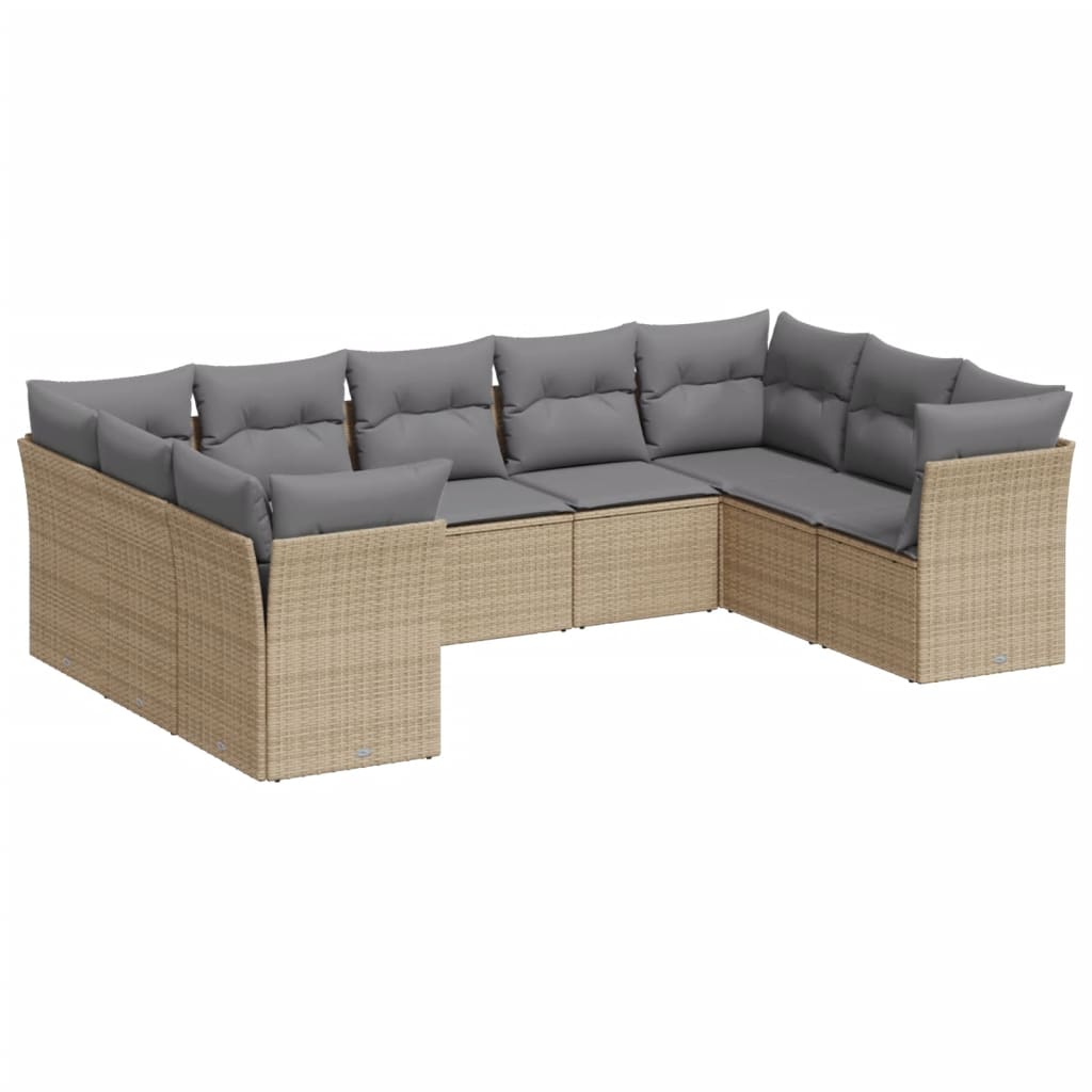 sofasæt til haven 9 dele med hynder polyrattan beige