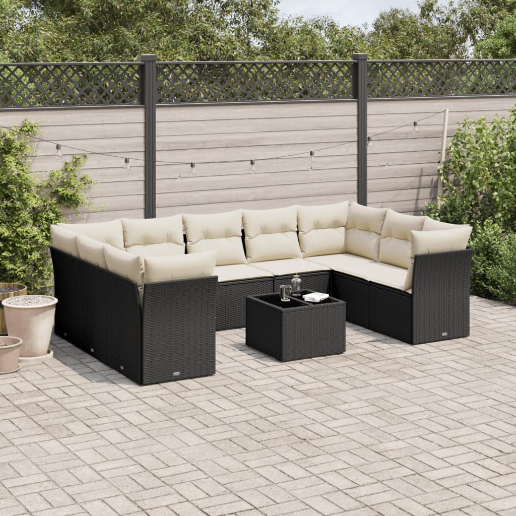 sofasæt til haven 10 dele med hynder polyrattan sort