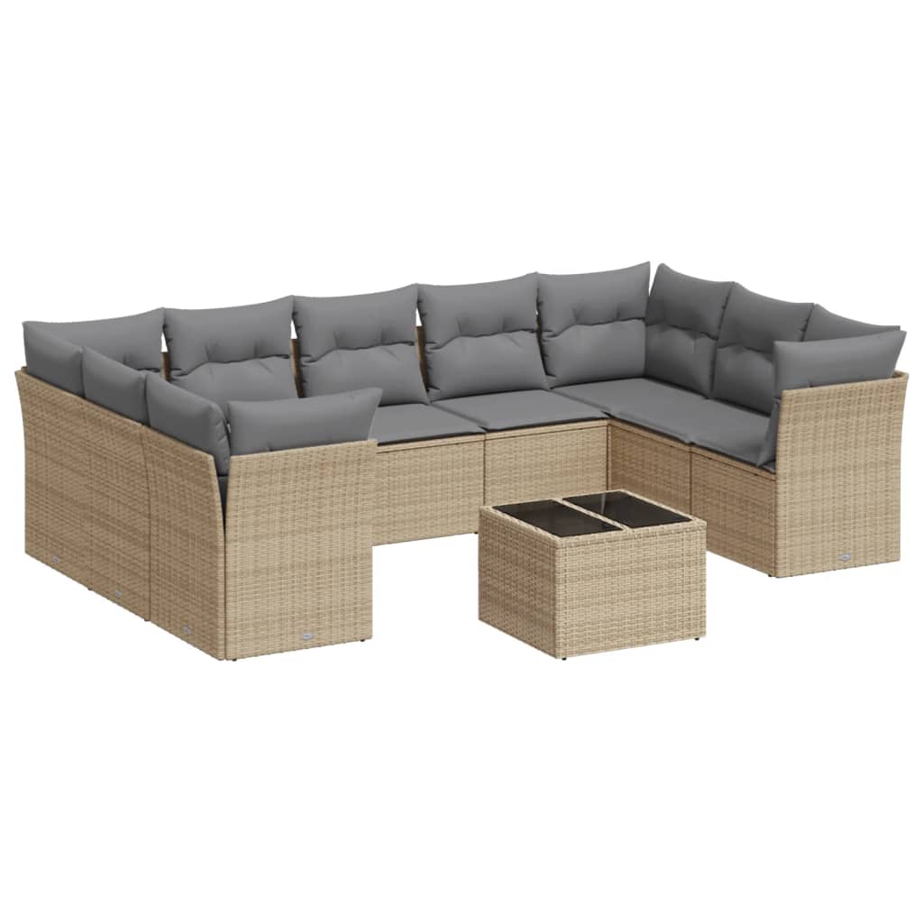 sofasæt til haven 10 dele med hynder polyrattan beige
