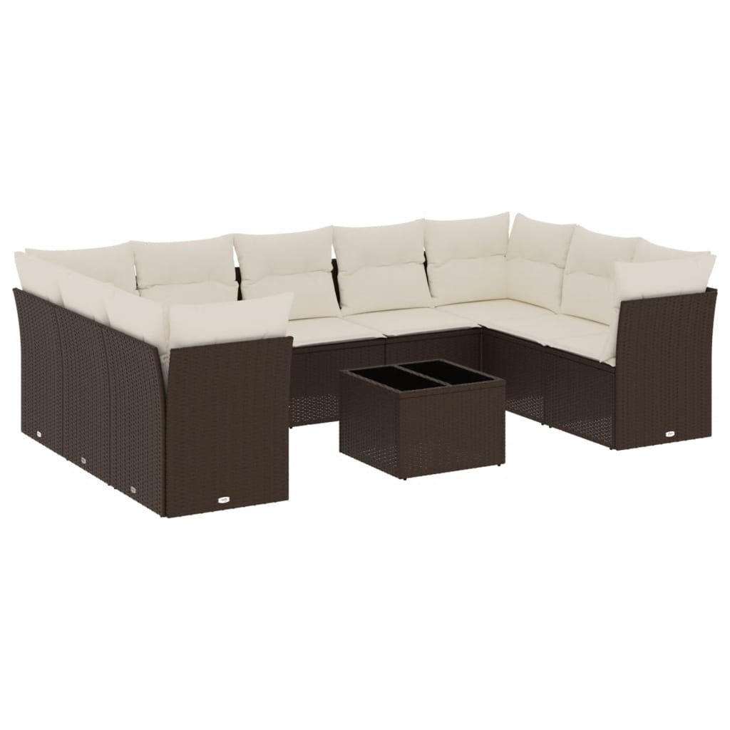 sofasæt til haven 10 dele med hynder polyrattan brun