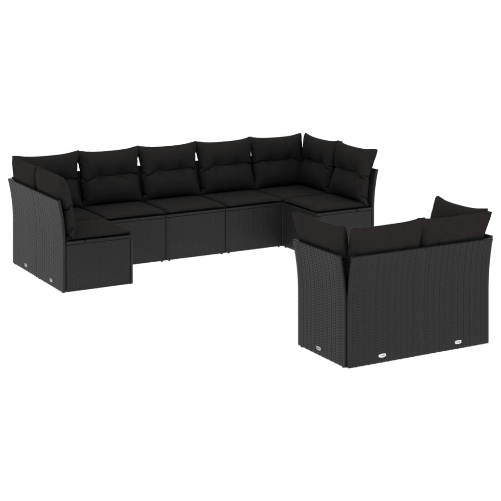 sofasæt til haven 9 dele med hynder polyrattan sort