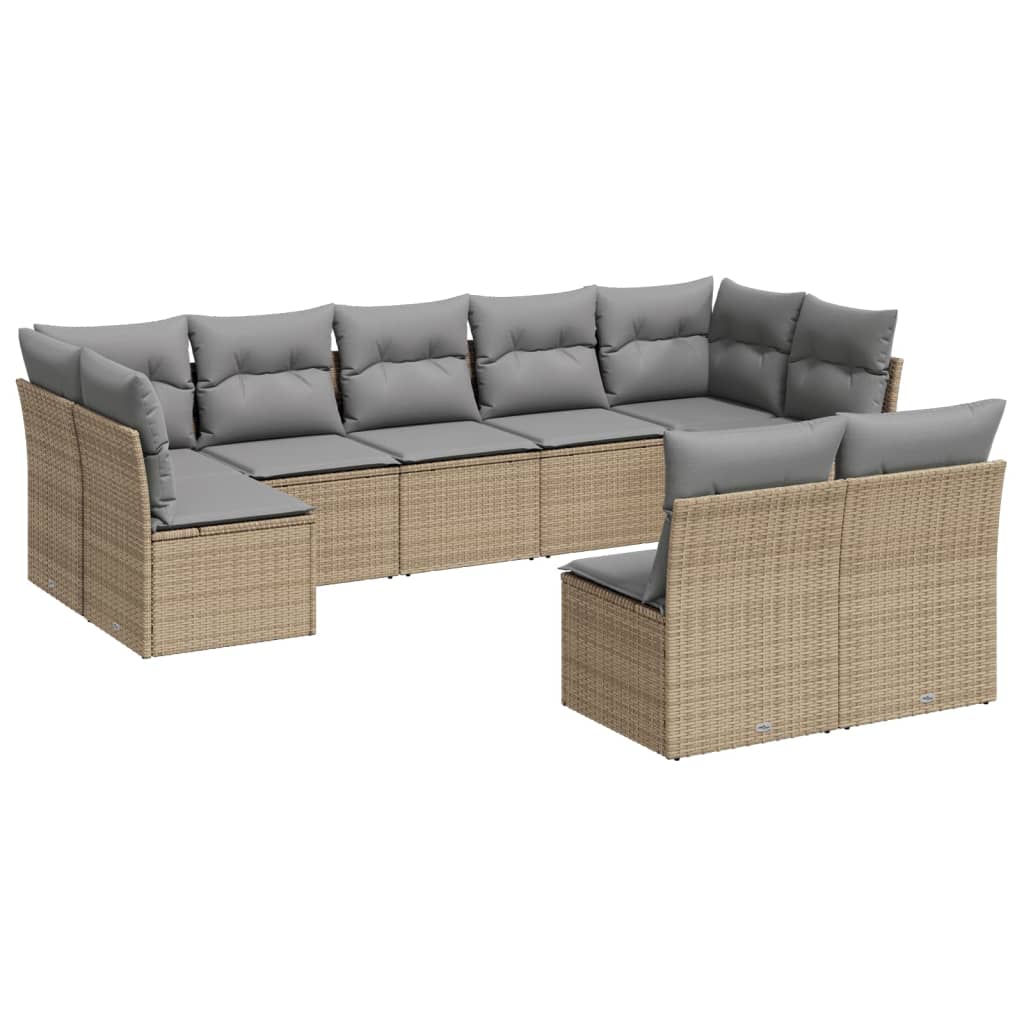 sofasæt til haven 9 dele med hynder polyrattan beige