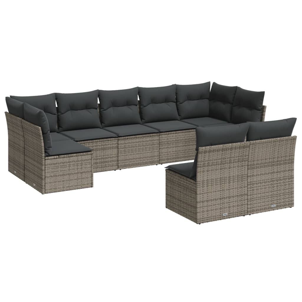 sofasæt til haven 9 dele med hynder polyrattan grå