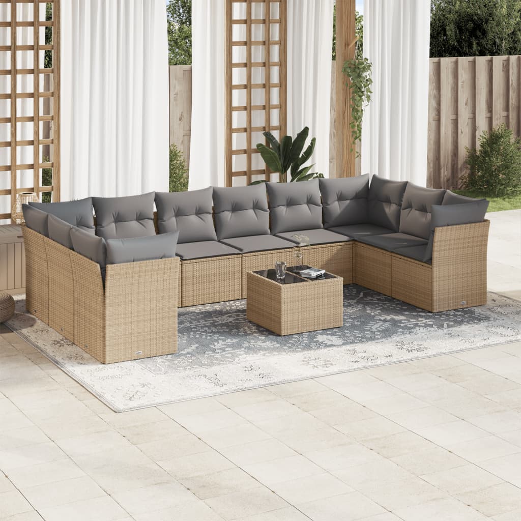 sofasæt til haven 11 dele med hynder polyrattan beige