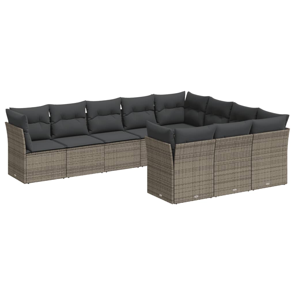 sofasæt til haven 10 dele med hynder polyrattan grå